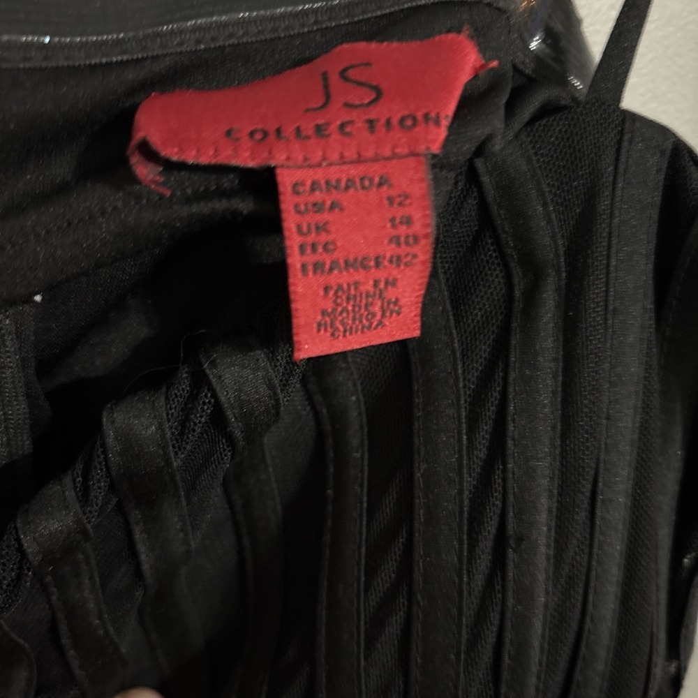 JS Collections Black‎ Tulle Striped Sleeveless Midi Holiday Party Dress Size 10 - Picture 5 of 13